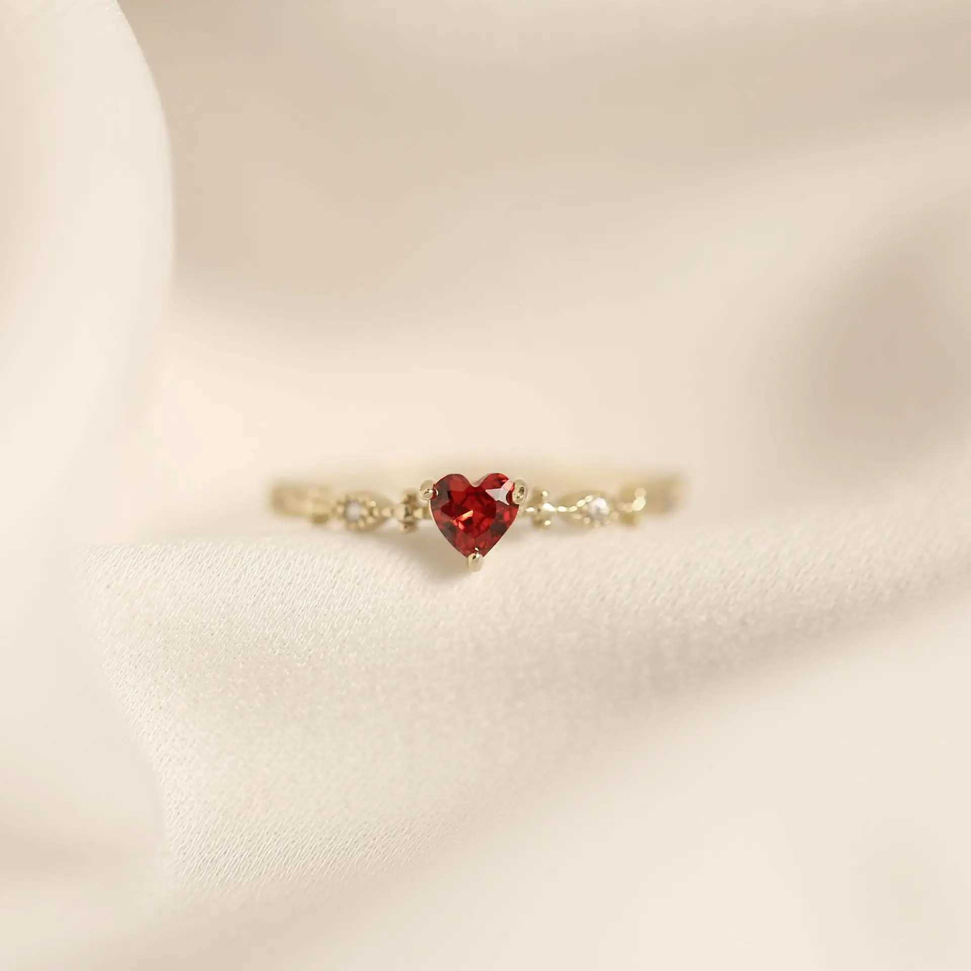 Real 925 Sterling Silver 14k Gold Red Heart Rings For Women Wedding Vintage Jewelry Jewellery Money 925XJ250514