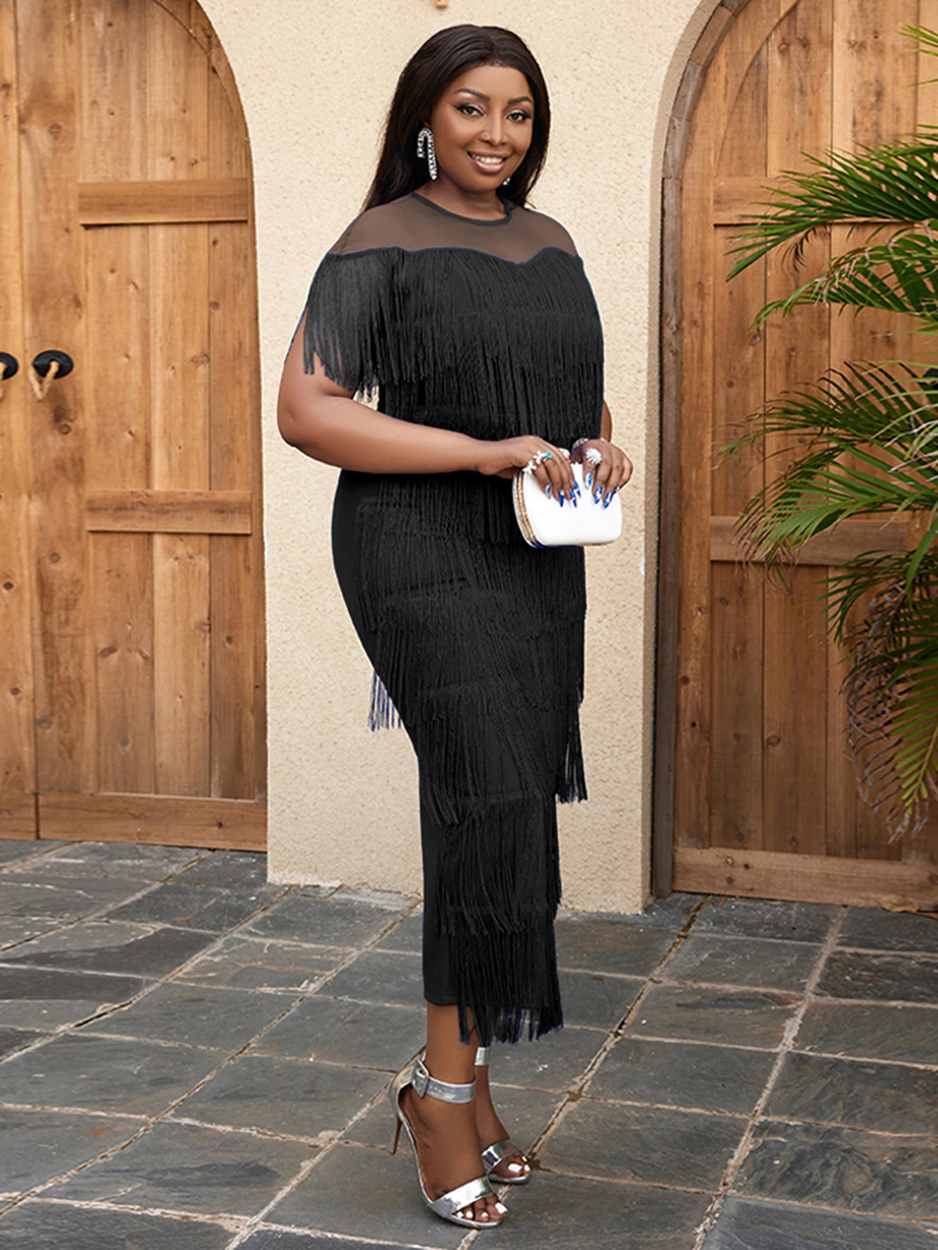 Women Black Plus Size Dress Patchwork Mesh See Through Party Celebrate Event Tight Summer Bodycon Sexy Prom Occasion Robes 250506