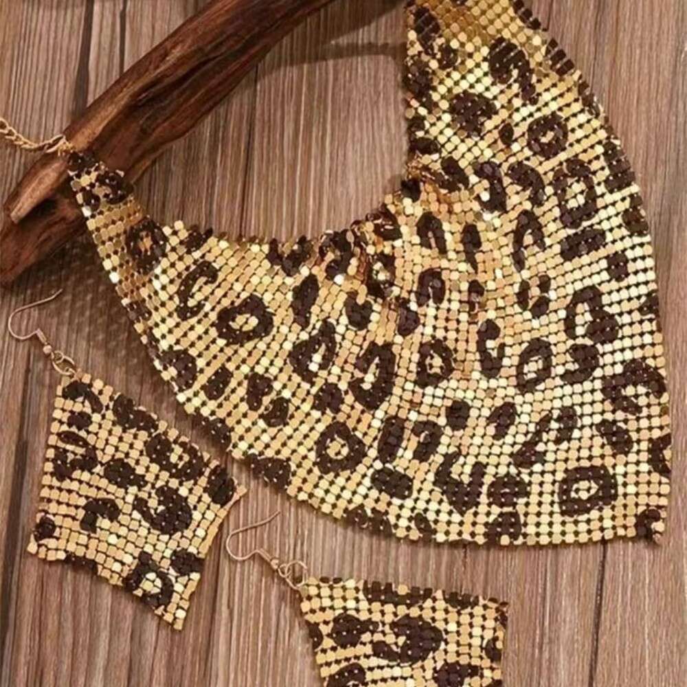 Triangle sequin silk scarf fake collar set with exaggerated personality collarbone necklace earrings pendant 24258