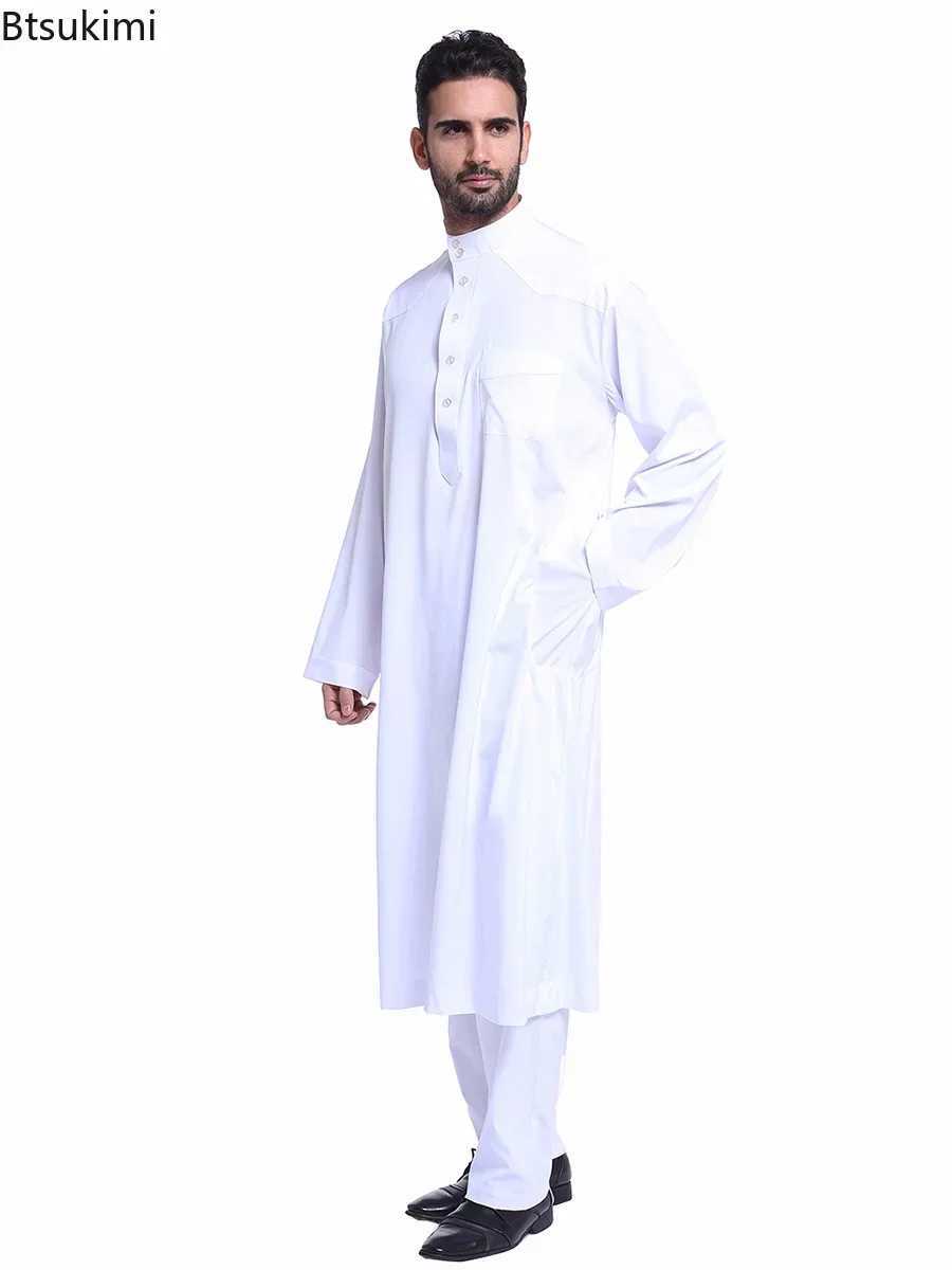 Muslim Arabic Men Jubba Thobe Button Robe+pants2pcs Clothes Suit Abaya Saudi Arabia Eid Turkey Kurtas Islamic Muslim Daily Dress X250514