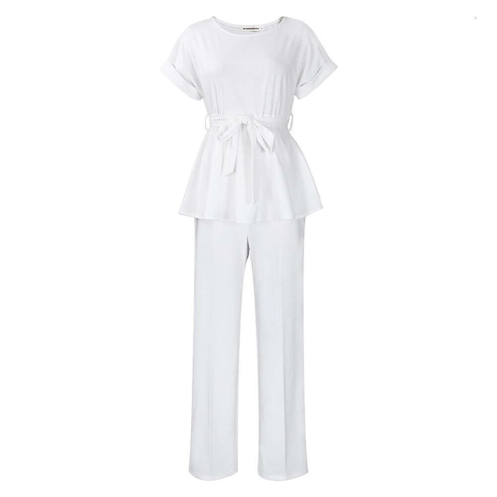 Women's Wear Women's Wear Women's Summer Solid Color Tie Up High Waist Wide Leg Pants Fashion Casual Set
