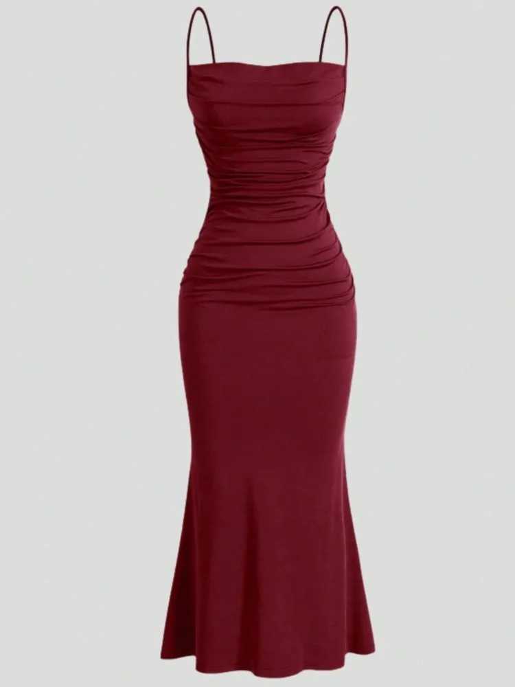 Womens Dress 2025 Spring Summer Elegant Party Fitting Slim Spaghetti Strap Mermaid Hem Maxi Fashion Lady Party Dresses VestidosXJ250514