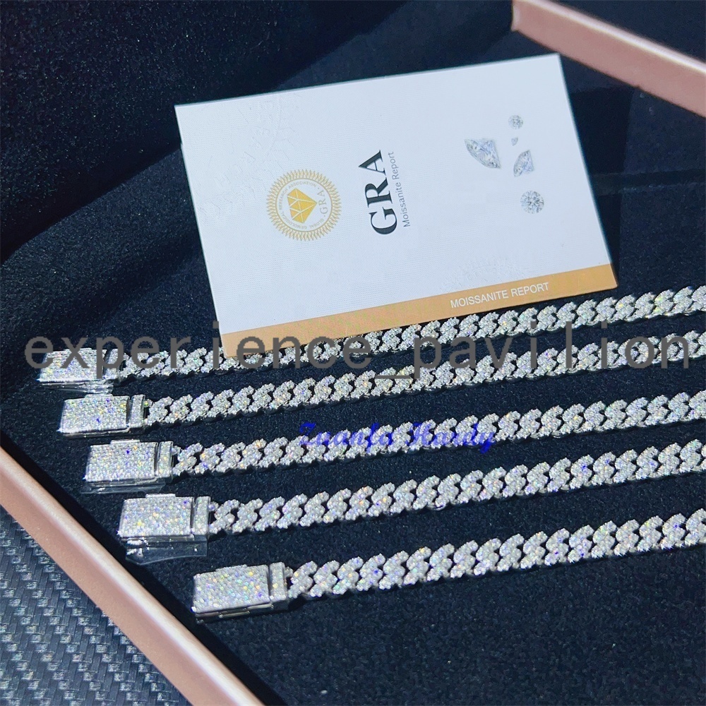 Fine Jewelry Women Micro Paved Cuban Bracelets D VVS Lab Diamond Cuban Link Chain Iced Out 925 Silver Moissanite Cuban Bracelet