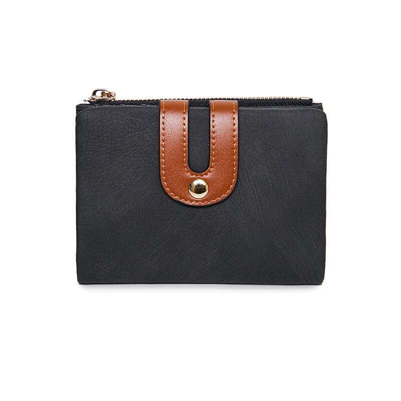 Women's PU Leather Short Wallet - Fashion Double Fold Design, Large Capacity Credit Card Holder with Color Contrast