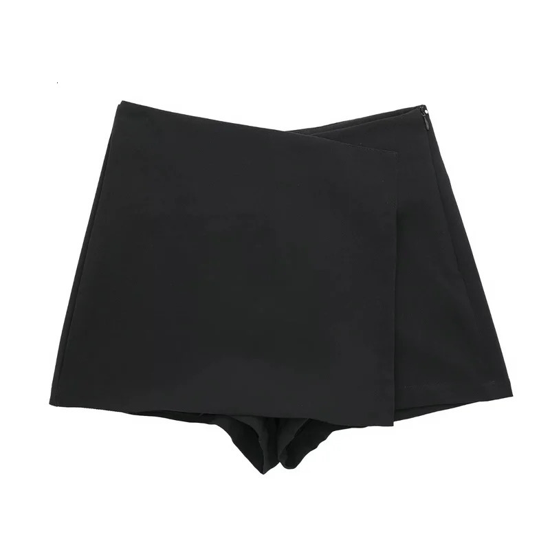 TRAF Asymmetric Skort For Women Black High Waist Mini Skirt Shorts Casual Bermuda Woman Summer 250514