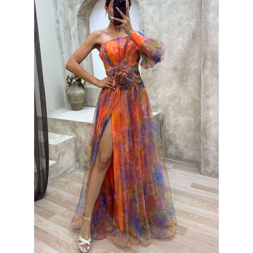 Women Clothes Dress New Party Mesh Oblique Shoulder INS Casual Fashion Dress Women KQ