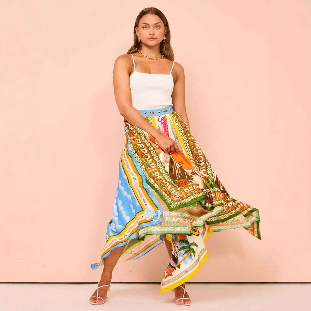 Summer Dresses Luxury Dress 2025 Spring/summer New Womens Long Printed Irregular Hem Fashionable Temperament Waist A-line Half Body Skirt for Women