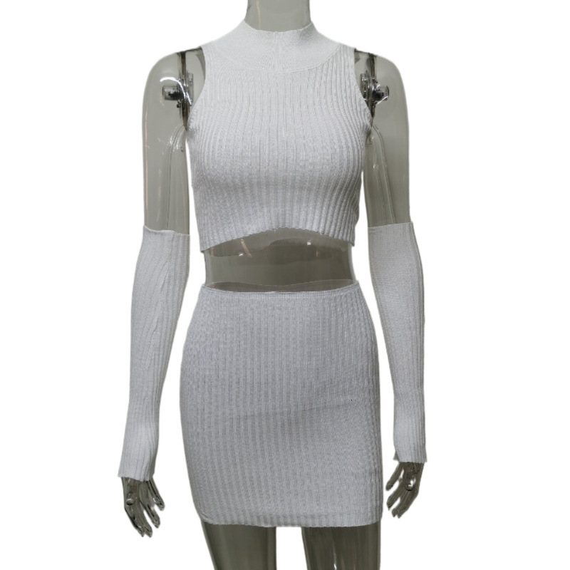 Sexy and fashionable womens autumn new item 2025 crop top sleeveless vest knitted hip hugging skirt set