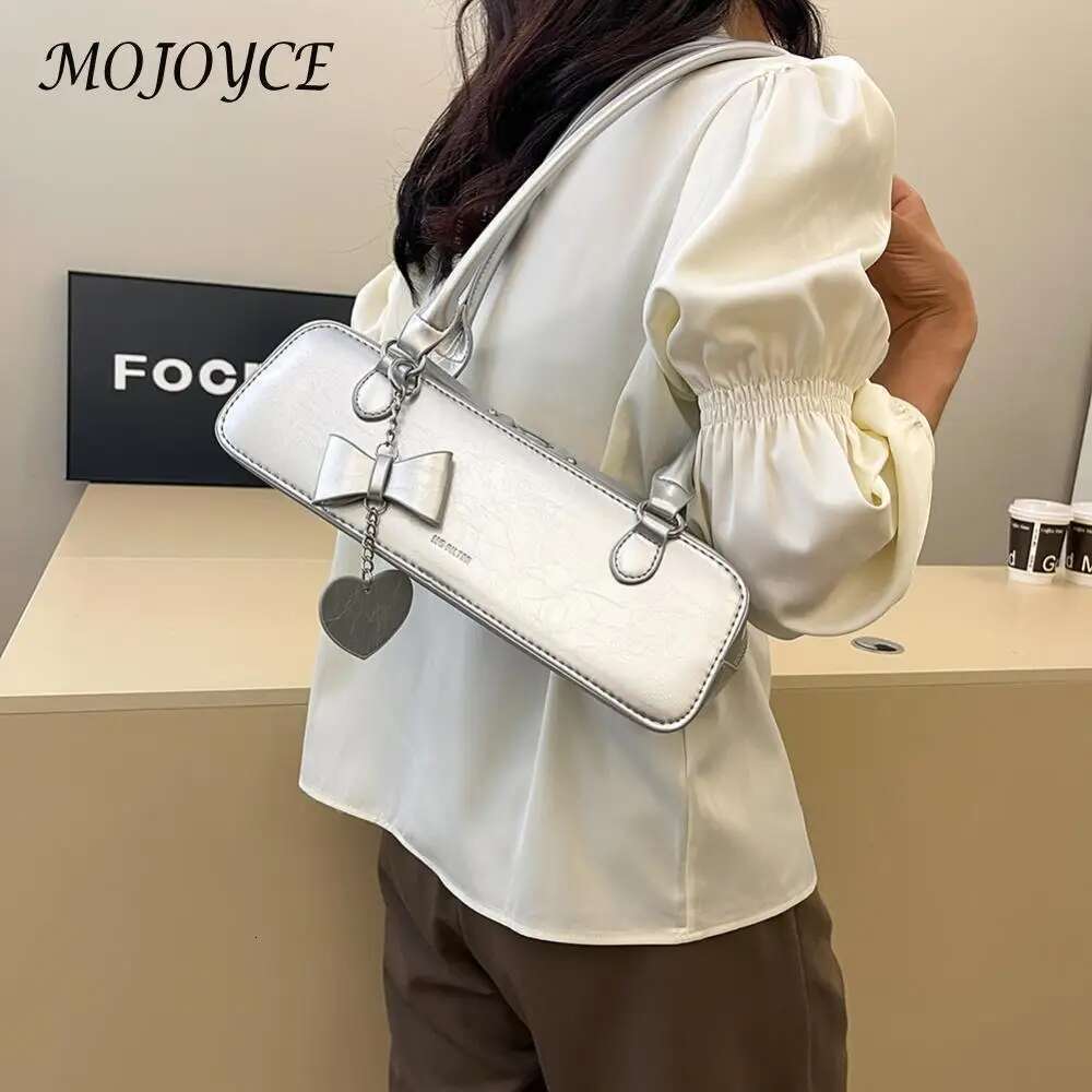 Women PU Underarm Fashion Solid Color Elegant Hobo Bag Zip Closure with Heart Pendant Stylish Shoulder Purse