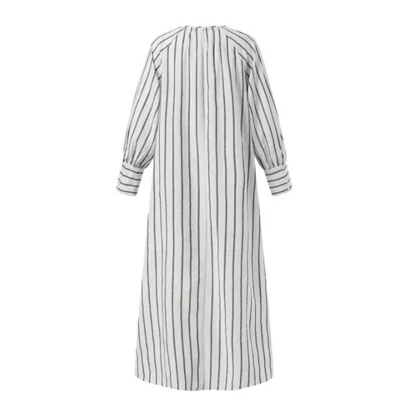 2025 Cotton Linen Printed Dress Long Sleeve Round Neck Casual Loose Maxi A-line Dresses For Women Commuting Dresses For WomenXJ250514