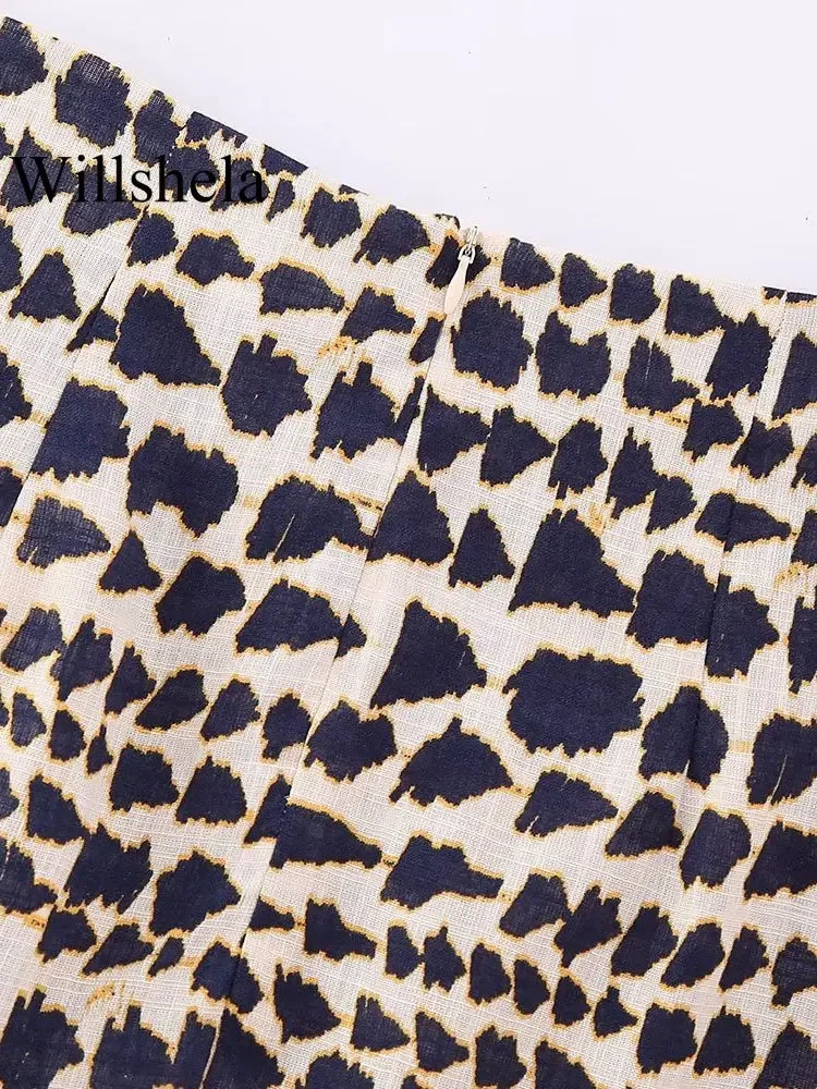 Willshela Women Fashion With Beading Printed Pleated Back Zipper Mini Skirts Vintage High Waist Female Chic Lady 250514