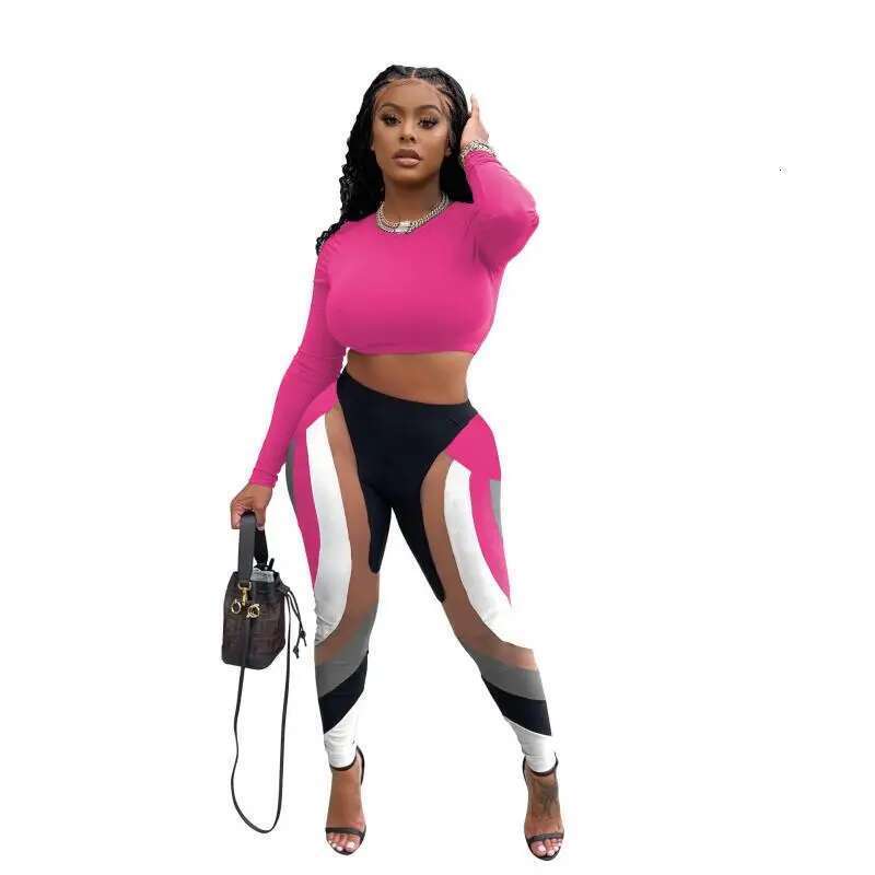 Getspring Women Leggings 2024 Autumn O Neck Full Sleeve Short Slim Top High Waist Patchwork Tight Long Pants Two Pieces Sets