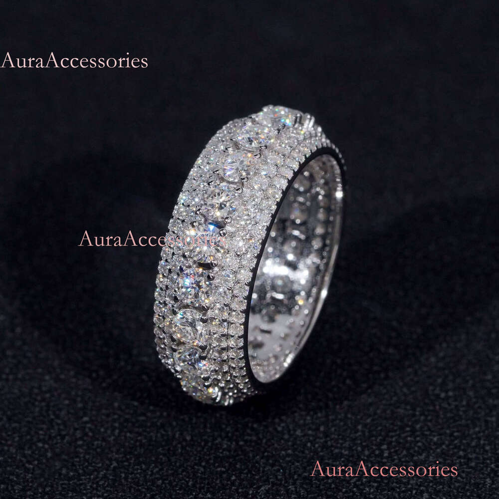 Hot Selling Custom S Sterling Sier Iced Moonlight Eternity Ring Inlay Moissanite Dia Classic Design