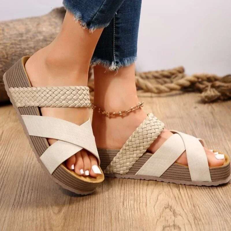 cork flat sandals, non-slip flats, Women's platform outdoor slippers, women sandals