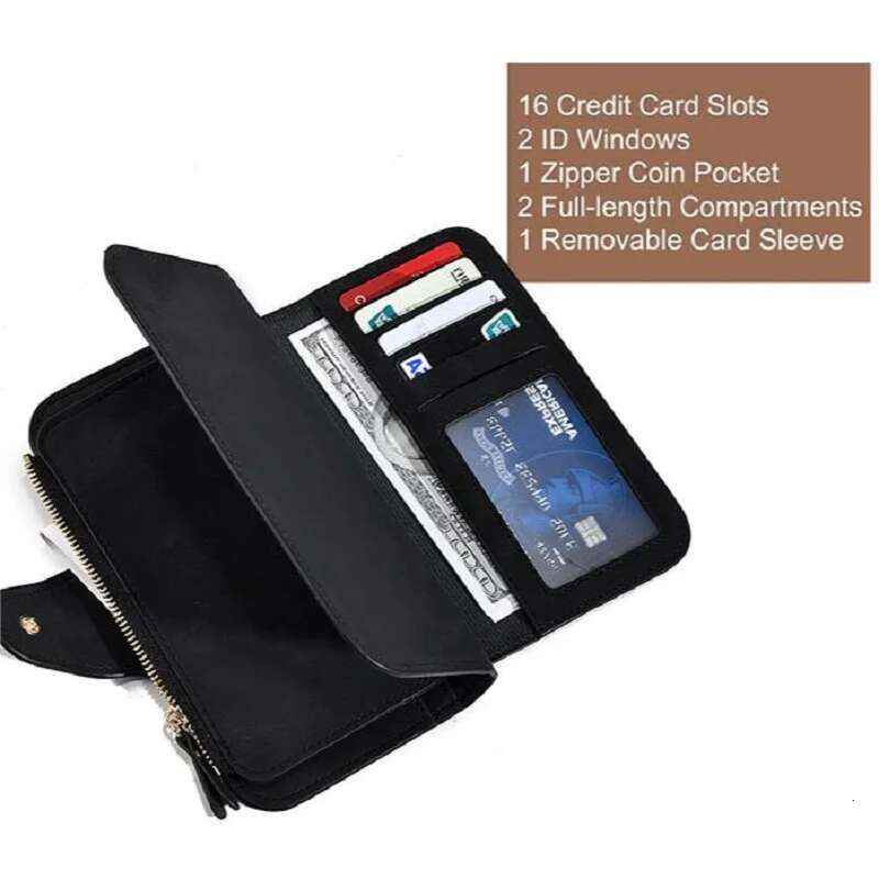 Vntage Long for Women Frosted Leather Designer Clutch Purse Large Capacity Credit Card Wallet Zipper Coin Pocket