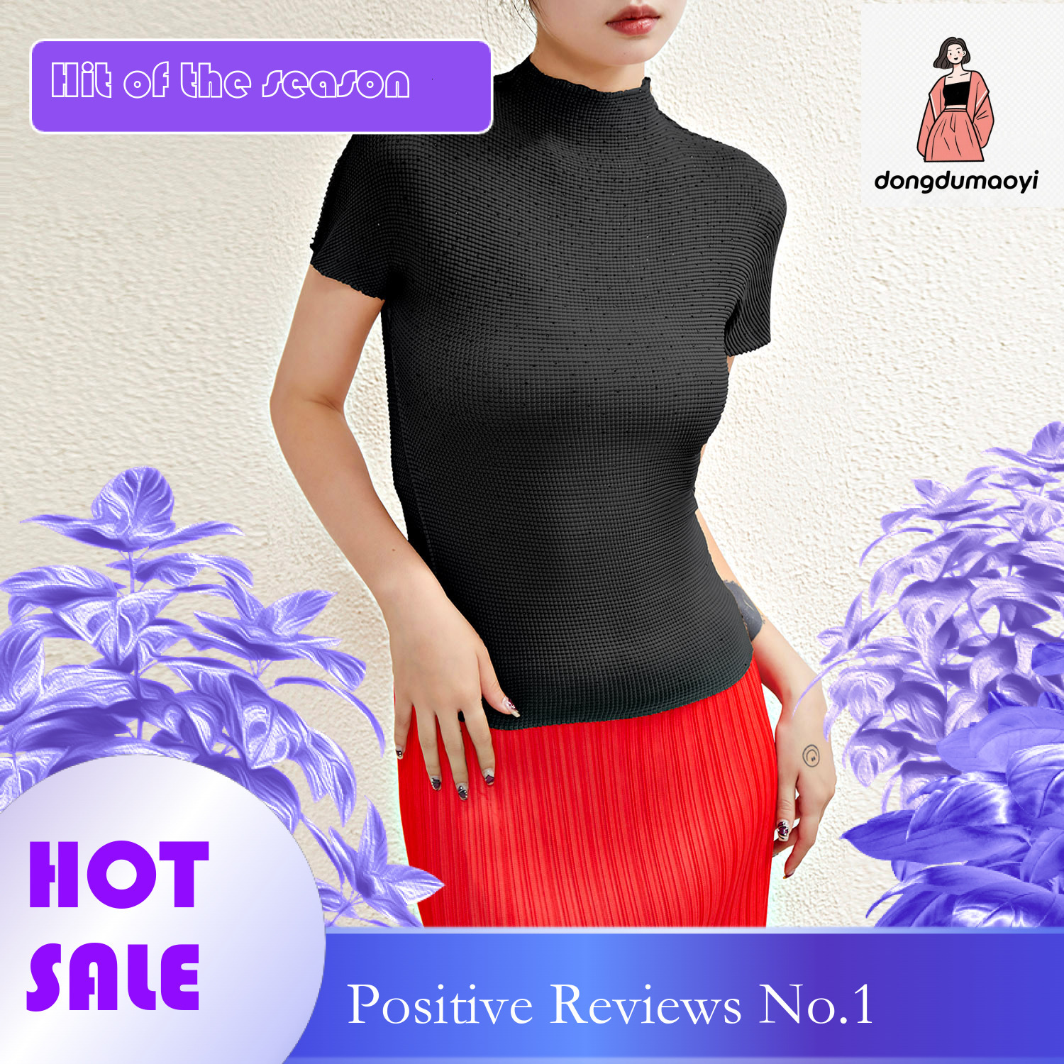 dongdumaoyi niche chic rhinestone hot stamping top for women in summer, with a high-end temperament and slimming effect. Elastic pleated short sleeved