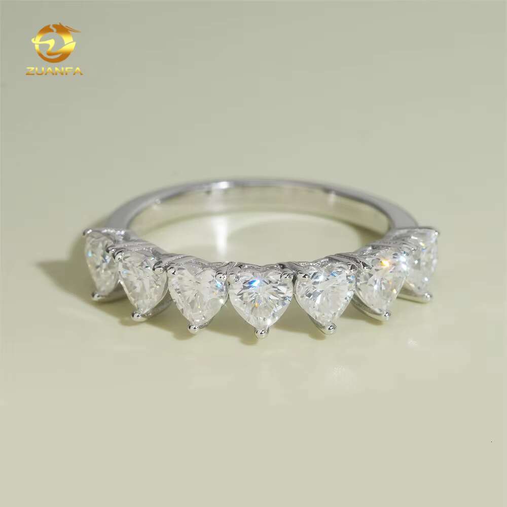Cute Heart Shape Half Eternity Ring for Women 18k White Gold Plated Moissanite Rings 925 Sterling Silver Moissanite Ring