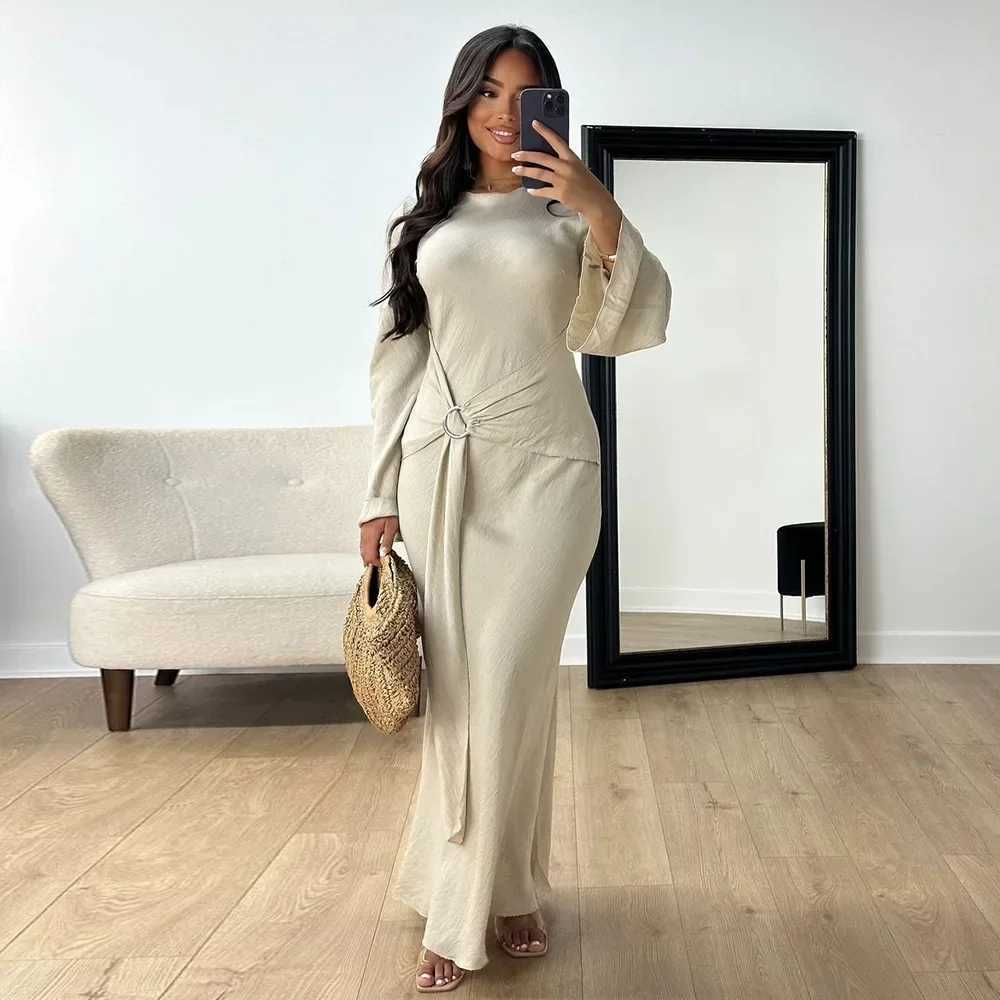 Eid Mubarak Dubai Women Bodycon Abayas Maxi Dress Belt Muslim Islam Clothing Jalabiya Turkey Kaftan Marocain Femme Vestido Gowns X250514