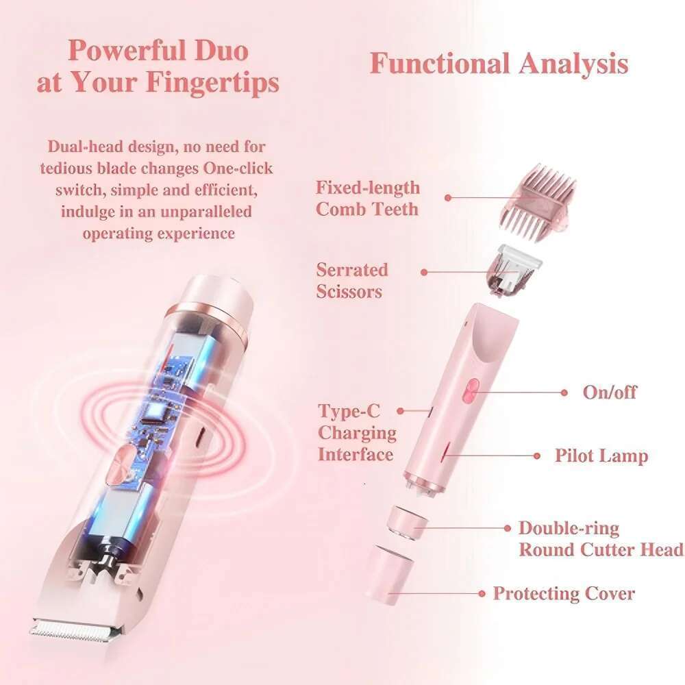 2-In-1 Women's Dual-Head Electric Hair Removal And Shaver USB Rechargeable Suitable For Full Body Ideal Valentine's Day Gift