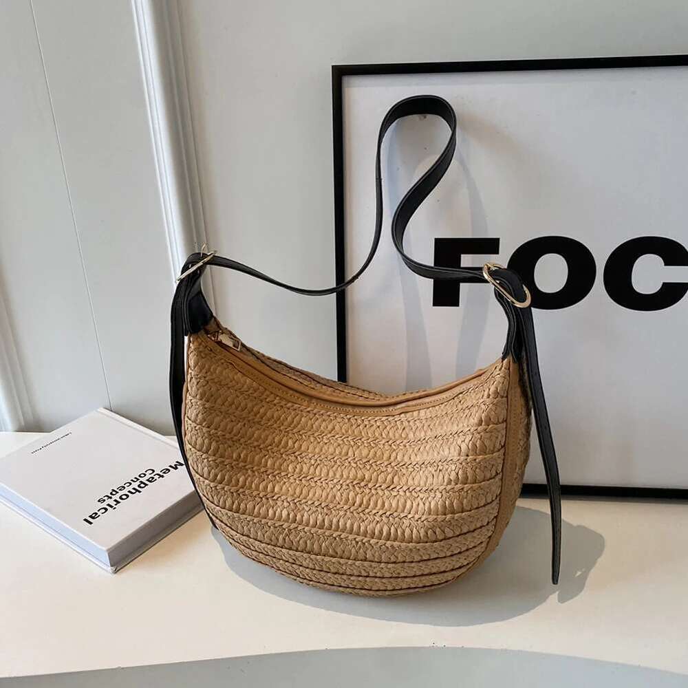 Summer Woven For Women Trendy Straw Shoulder Bags Casual Tote Raffia Hobo Crossbody Bag Rattan Travel Handbags New