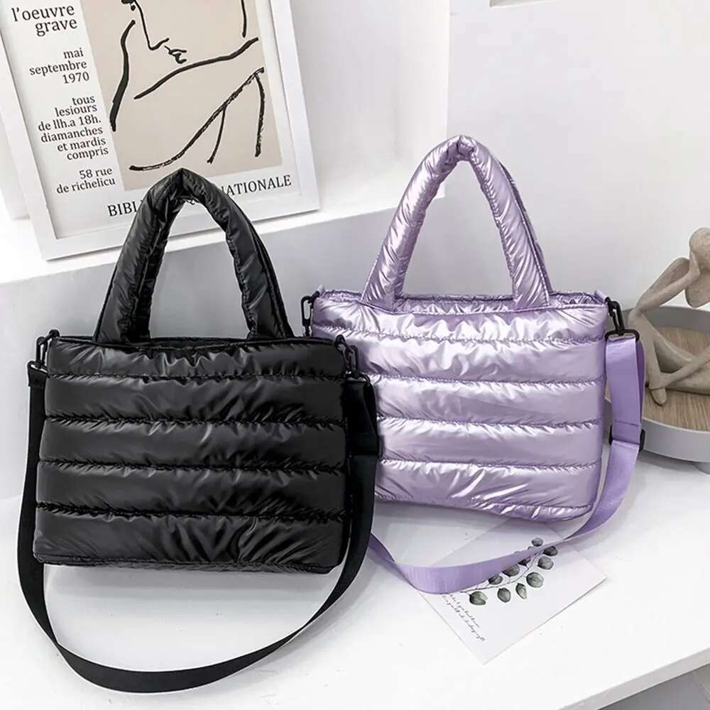New Puffer Tote For Women Quilted Puffy Lightweight Cotton Padded Shoulder Bag Down Padding Crossbody Handbag