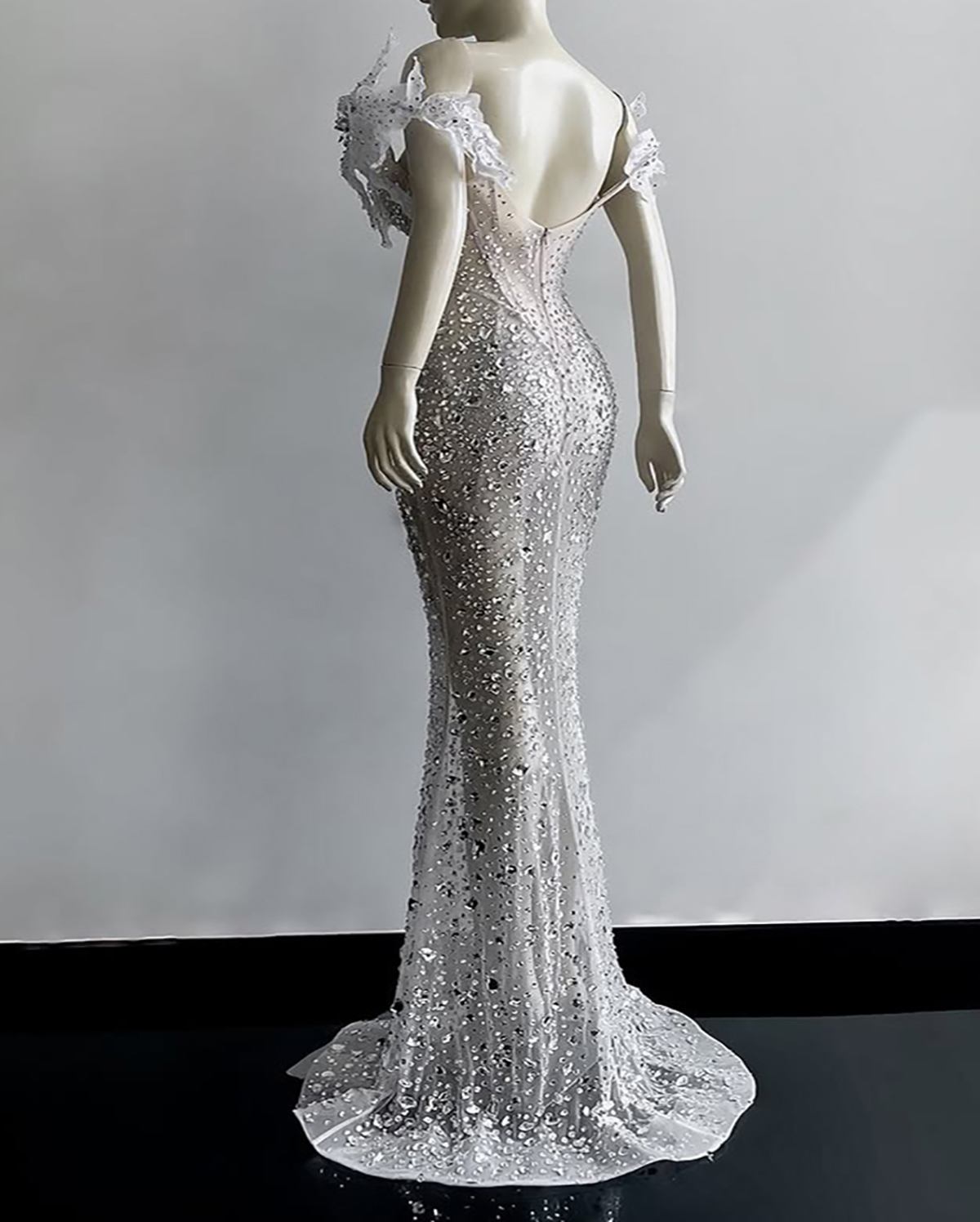 Crystal Beaded Mermaid Wedding Dress Plus Size 3D Flower Off Shoulder Bridal Gowns Sexy Backless Bride Dresses