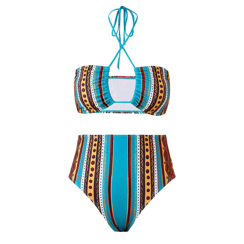 popular retro printed European and American French split women's vacation bikini swimsuit 2025 versatile new trendy clothing ins