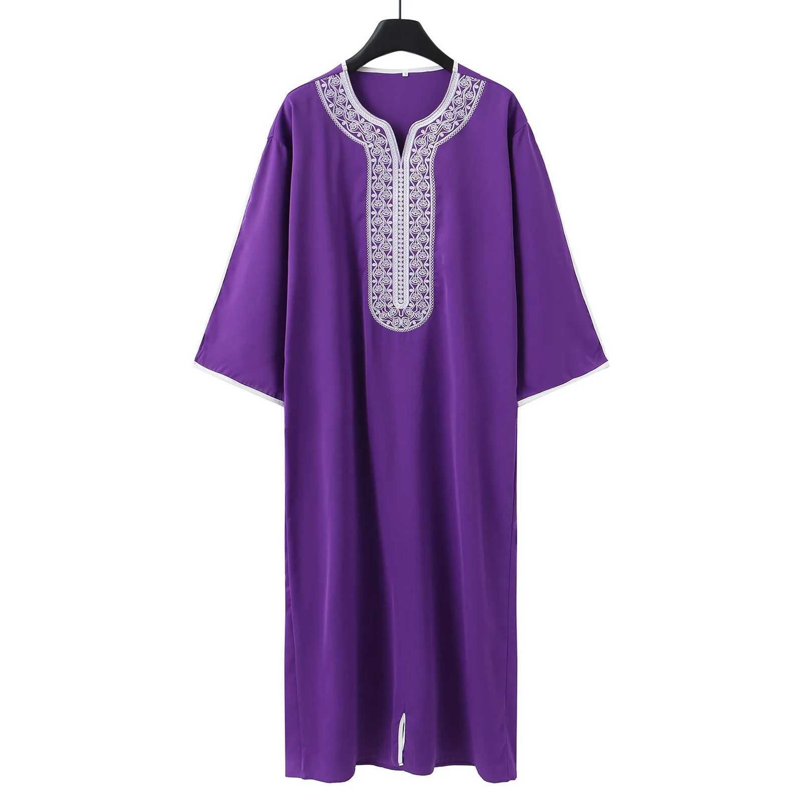 2025 Islam Purple Kaftan Muslim Mens Dress Marok Kanis Cher Kaftan Embroidered Loosely And Breathed Djellaba Abaya Thobe X250514
