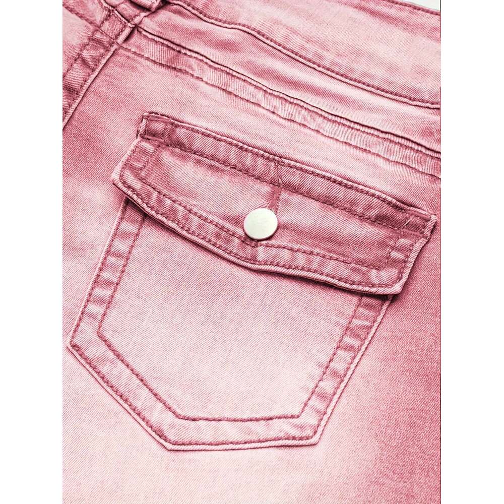 Women's Stretch Jeans Pink Wash, Low-Rise Slim Fit Denim With Hip Lift Effect, Double-Breasted Placket, Stylish And Sexy Jeans.