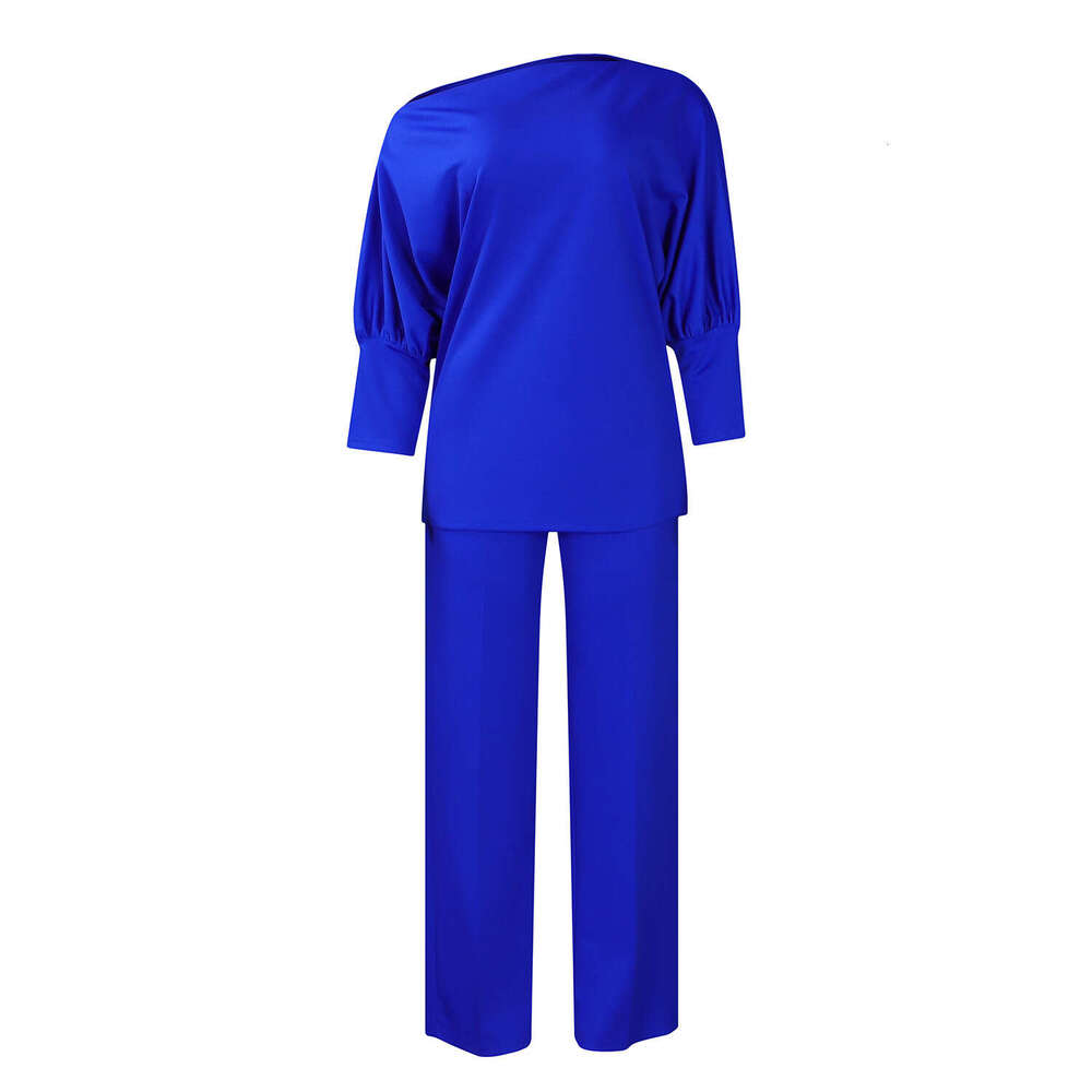 Women's Wear Women's Wear Women's Autumn Fashion Style Solid Color Slant Collar Top Wide Leg Pants Set