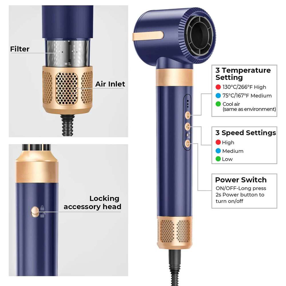 7 In 1 Brush Brushless High Speed with Diffuser Ionic Blow Dryer Hot Air Styling Comb Auto Hair Curler