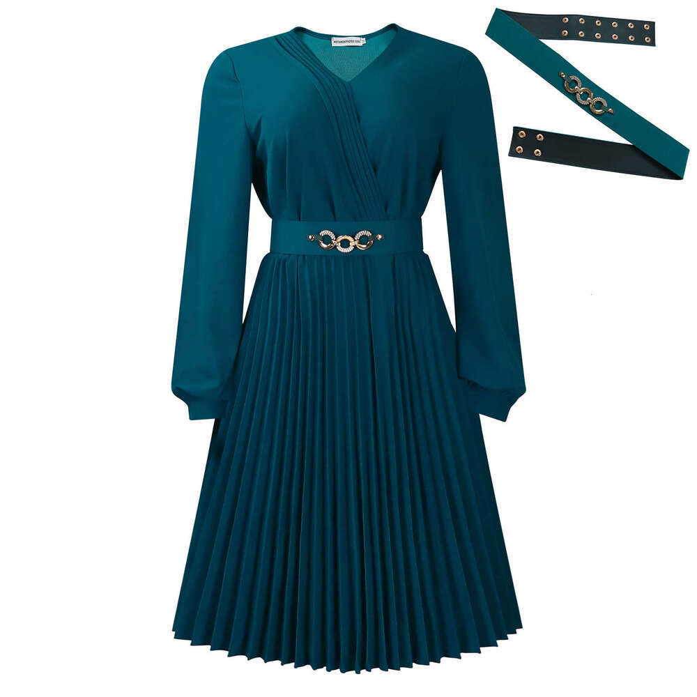 Women's Wear Women's Wear Spring New OL Temperament V-Neck Fashionable Pleated High Waisted Dress