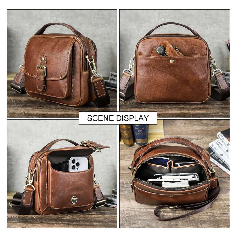 CONTACT'S Genuine Leather Men Small Messenger Bag Male Vintage Shoulder Brown Handbag Flap Travel Crossbody Bags