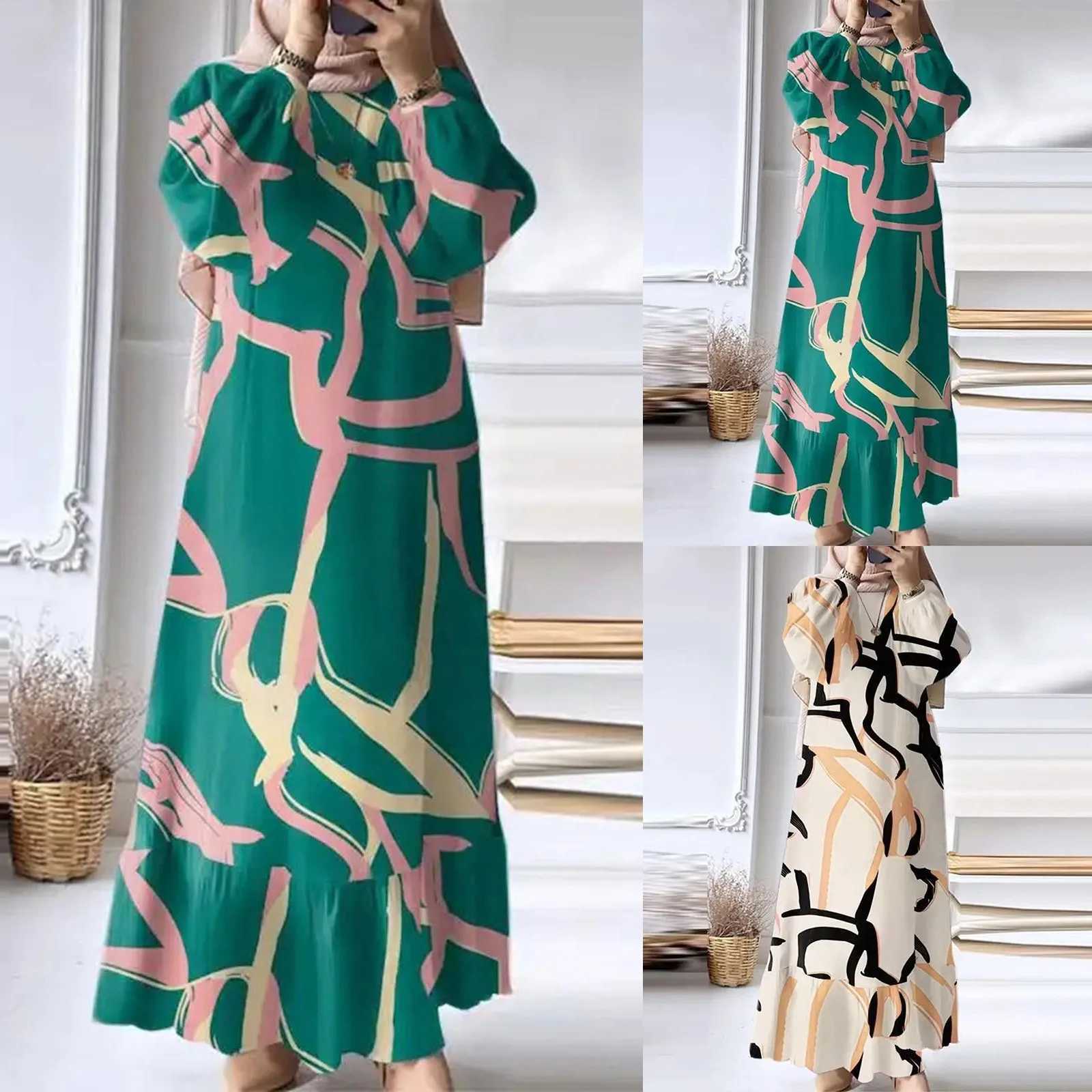 Eid Muslim Dress For Women Vintage Ruffle Hem Abaya Morocco Party Dresses Ramadan Lace Up Kaftan Islam Dubai Arab Long Robe 2024 X250514