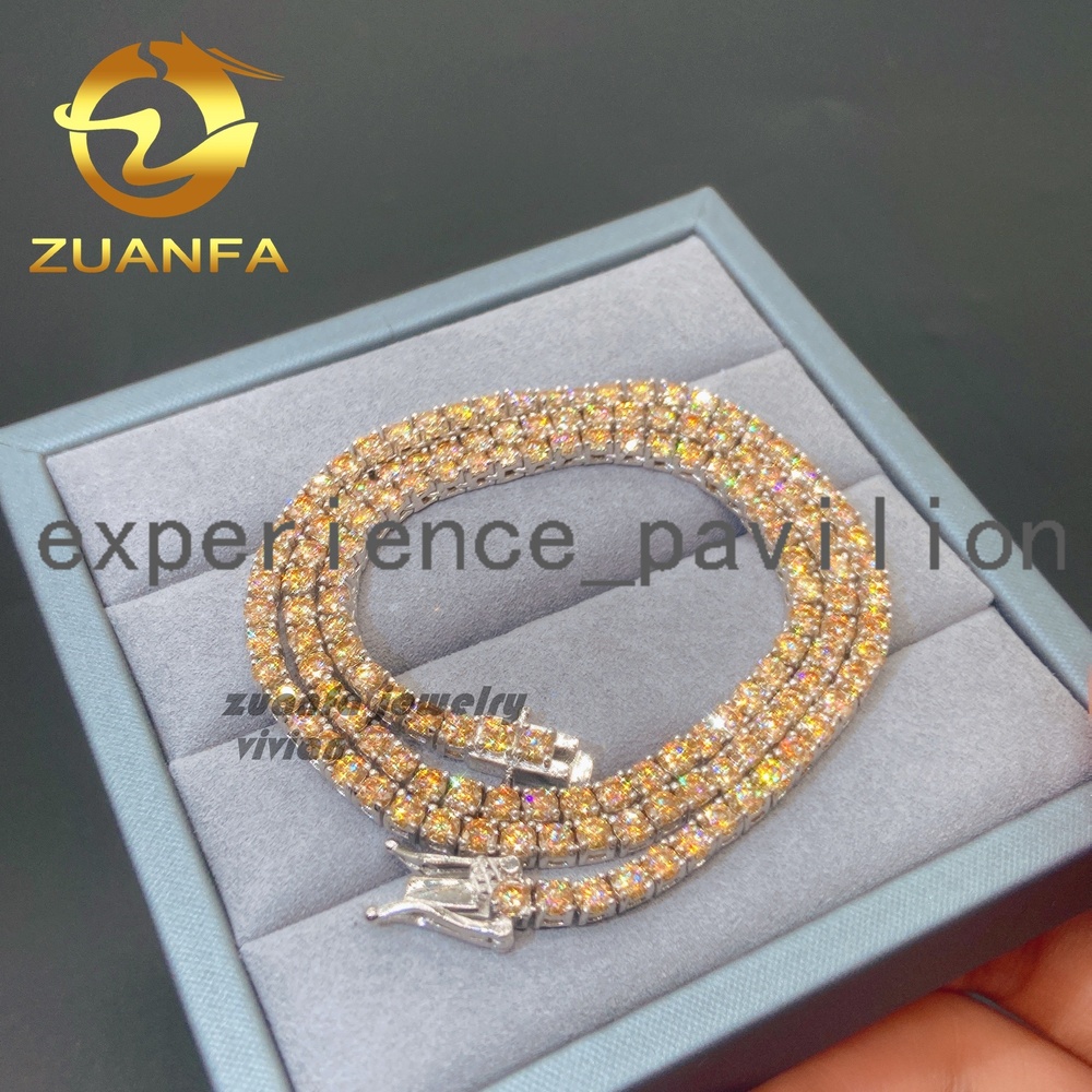 Fine Jewelry 18k Gold Plated 925 Sterling Silver Luxury Diamond Yellow Moissanite Tennis Chain