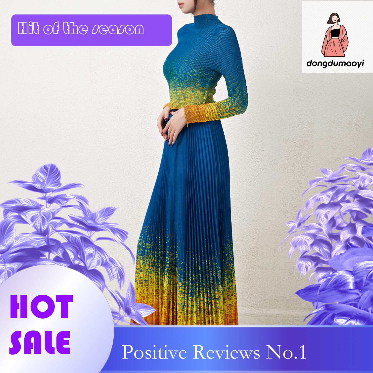 dongdumaoyi Elegant sophisticated, gradually changing color T-shirt skirt two-piece set, ins trendy and fashionable pleated women's clothing pers