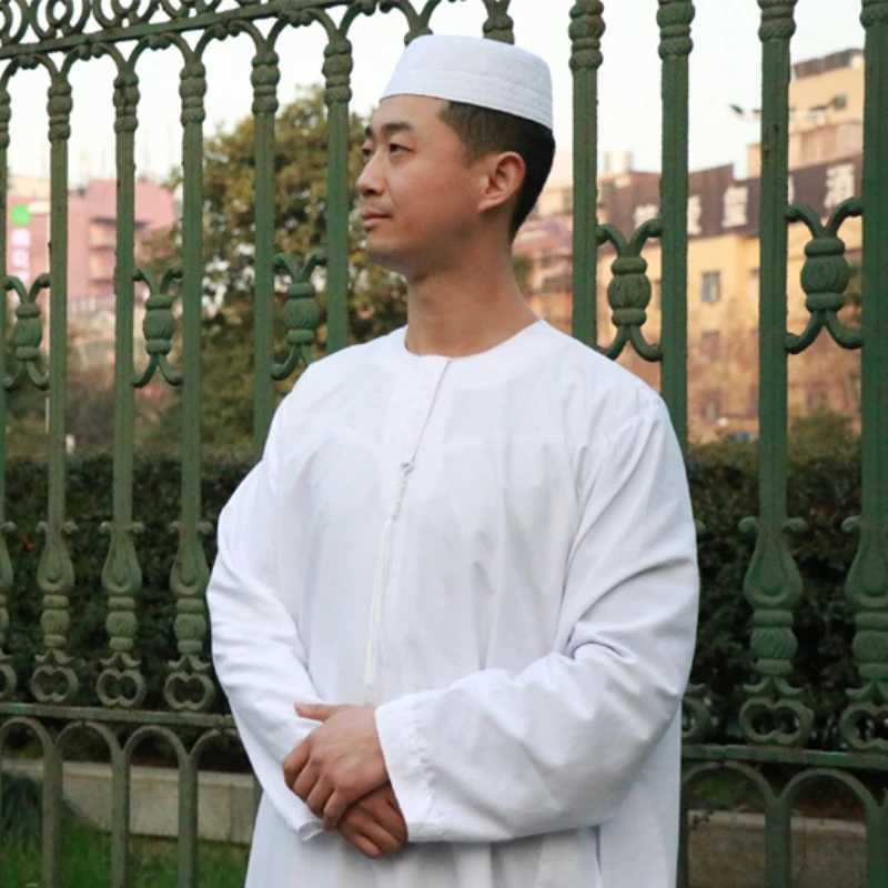 Islamic Clothing Arabic Djellaba Man White Round-necked Thobes for Men Saudi Mens Dress Muslim Men Boubou Moroccan Caftan X250514