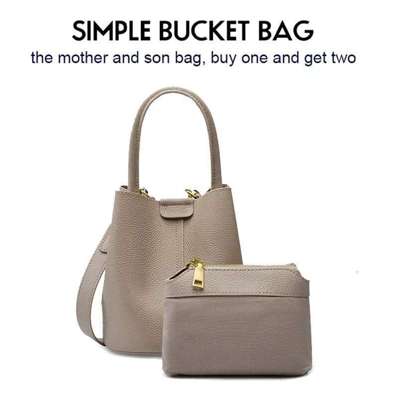 Genuine Leather New Commuter Women's Bucket Lady Top Handle Vegetable Basket Crossbody Messenger Bag