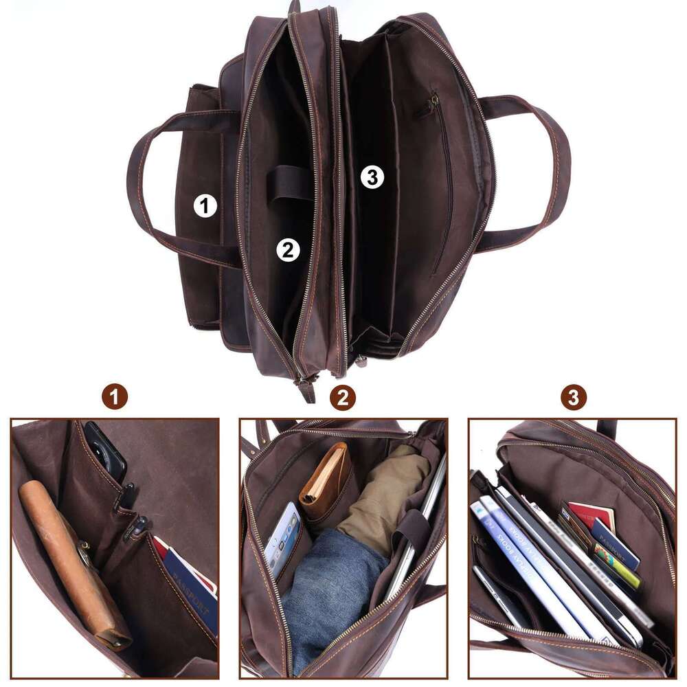 Men's Vintage Genuine Leather Briefcase 17" Laptop Bag, Messenger Bags Work Business Crazy Horse Cowhide Handbag For