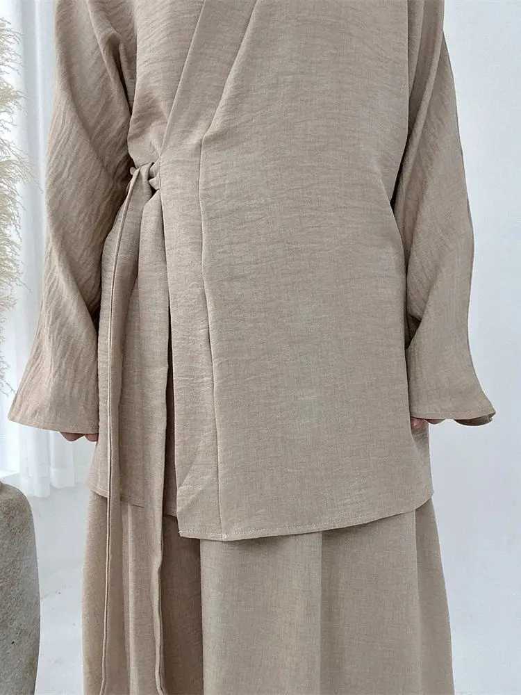 Ramadan Eid Plain 2 Piece Abaya Set Tops Skirt Modest Muslim Sets Abayas For Women Robe Caftan Marocain Femme Musulmane Kaftan X250514