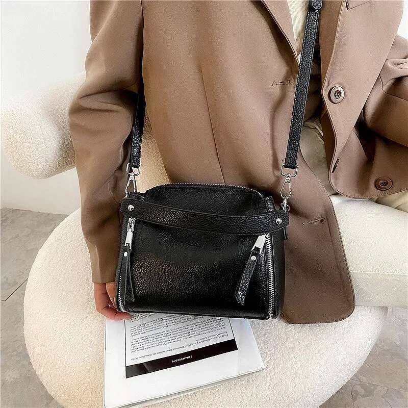2025 Genuine Leather Women's Handbag New Style Simple And Trendy Casual Shoulder Top Layer Cowhide Fashionable Crossbody Bag