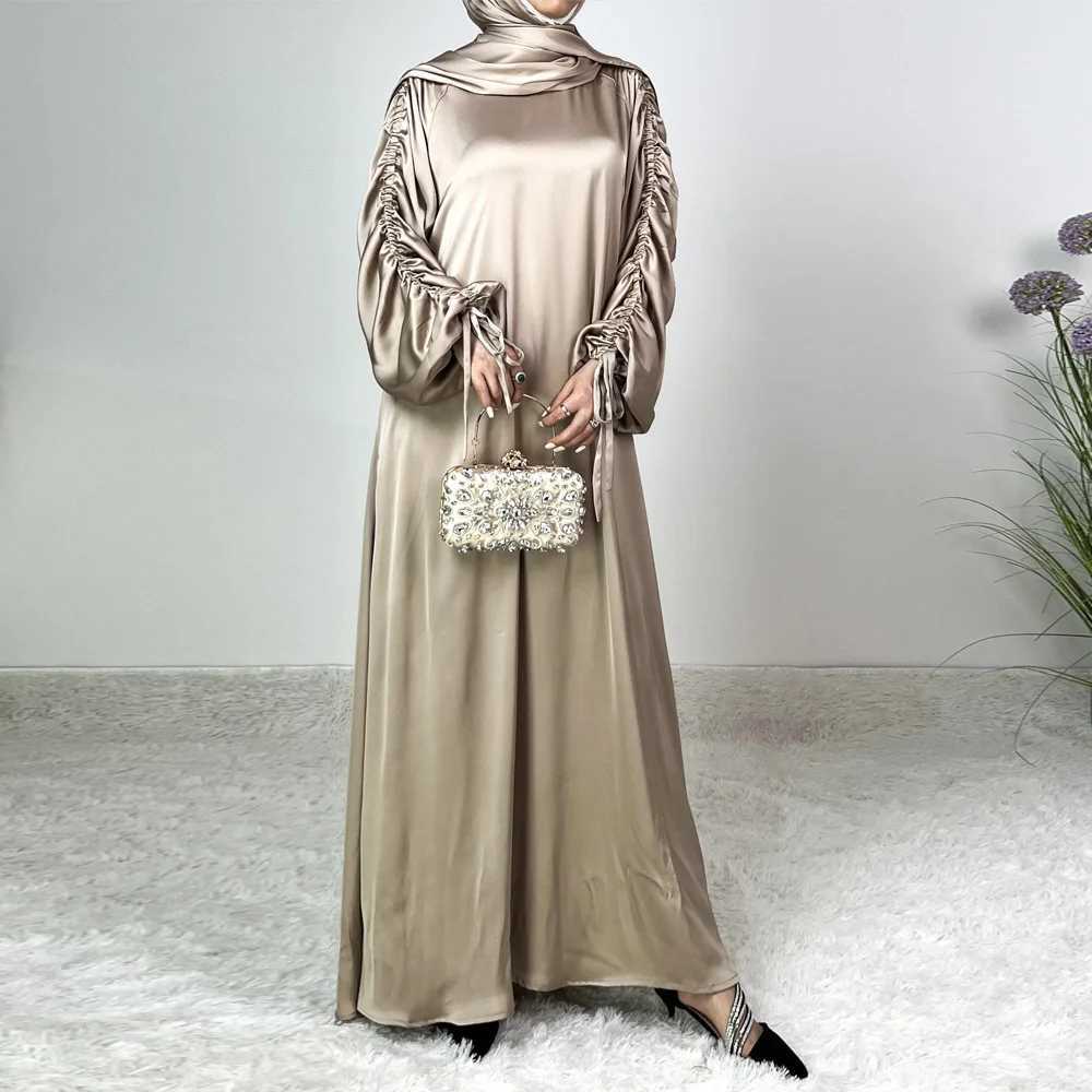 Ramadan Abaya Femme Musulmane Satin Maxi Dress Turkey Kaftan Caftan Marocain Muslim For Women Vestido Islam Simple Maxi Robe X250514