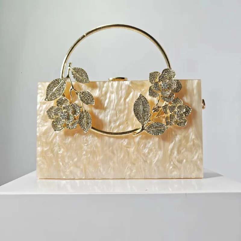 New Womens Banquet Pearlescent Acrylic Women's Tote Crossbody Vintage Shoulder Square Bags Flowers Purse Evening Bag