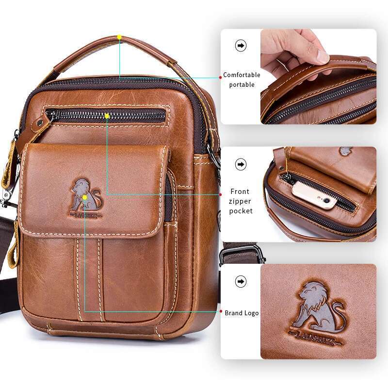 Men's Single Shoulder Crossbody With Top Layer Cowhide Casual Retro Multifunctional Small And Medium-Sized Bag