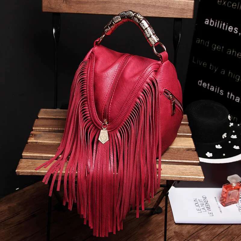 BENVICHED New Tassel Handbag Simple Cool Red Single Shoulder Fashion Women Satchel Bag C114