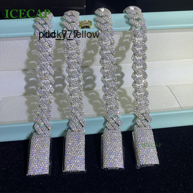 Fine Jewelry 12MM 2Rows 925 Sterling Silver Moissanite Chain Iced Out Jewelry Cuban Chain Men Women Cuban Moissanite Bracelet