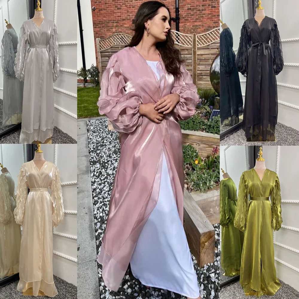 Eid Ramadan Shiny Satin Open Abaya Dubai Turkey Kaftan Women Muslim Dress Kimono Cardigan Islam Robe Party Gown Jalabiya Ka X250514