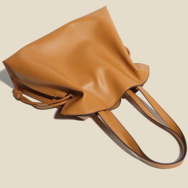 Leather Lucky Bags ,women Cowhide Crossbody Shoulder Bag,large Capacity Pleated Design Bucket Style Tote Underarm Handbag