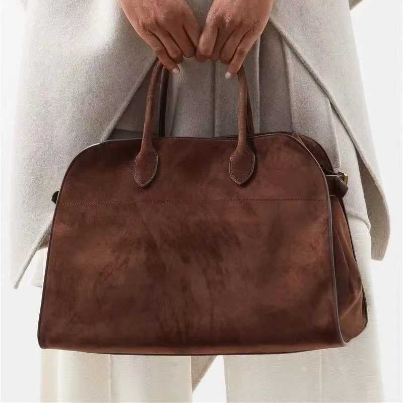 Natural Suede Tote Handbag For Wen Nubuck Leather Large Capacity Casual Tote Bag Roy Solid Cmute Bag Portable Handle Bag Z250514