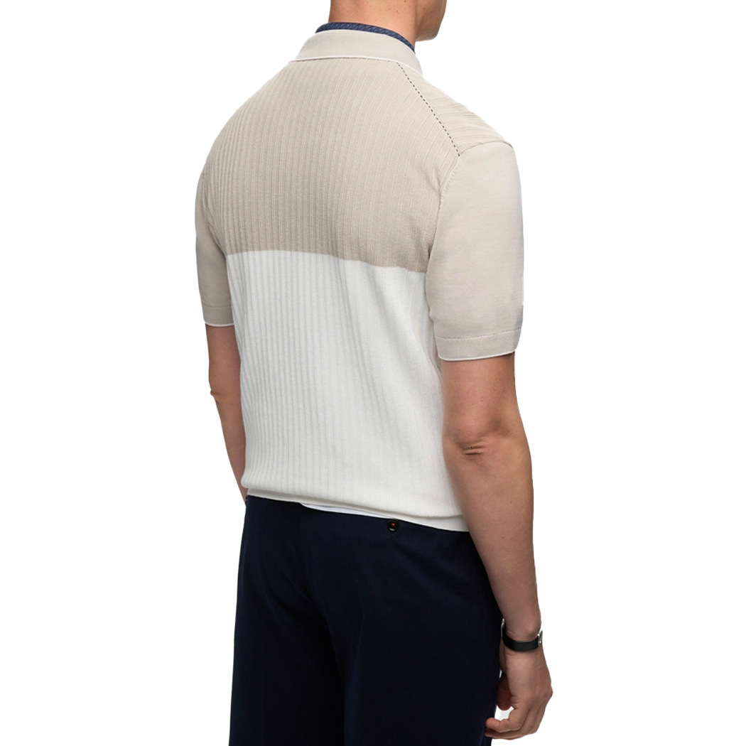 CHCH Men's Splicing Knitted 2025 New Spring/Summer Aging Reduction Collar Blue and White Strip Polo Shirt Short Sleeve Top